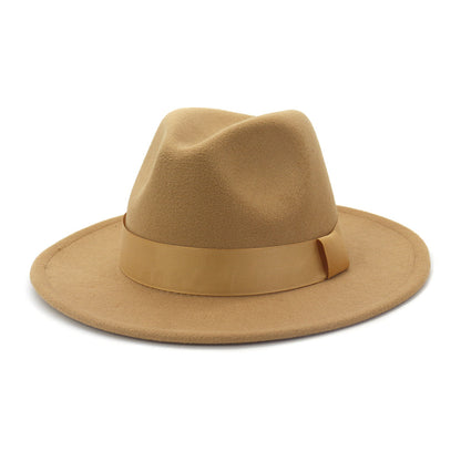 Fashionable Woolen Gentleman Jazz Flat Brim Big Hat Limorista