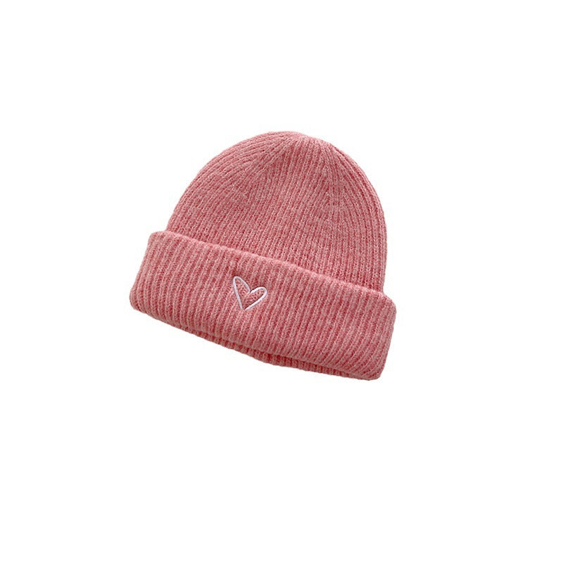 Heart Embroidery Solid Color Children Woolen Knitted Hat Limorista