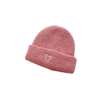 Heart Embroidery Solid Color Children Woolen Knitted Hat Limorista