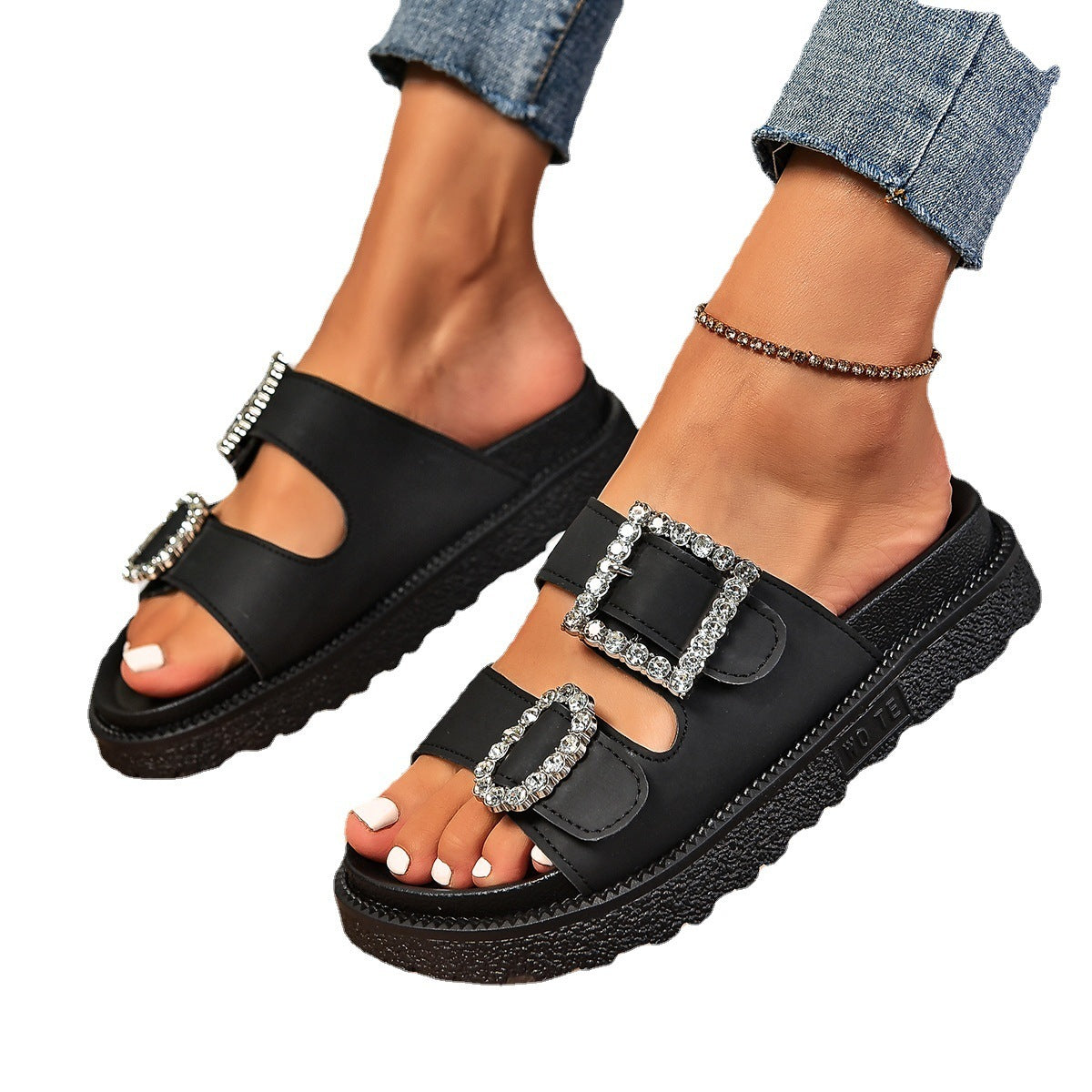 Fashion Rhinestone Belt Buckle Platform Sandals Limorista