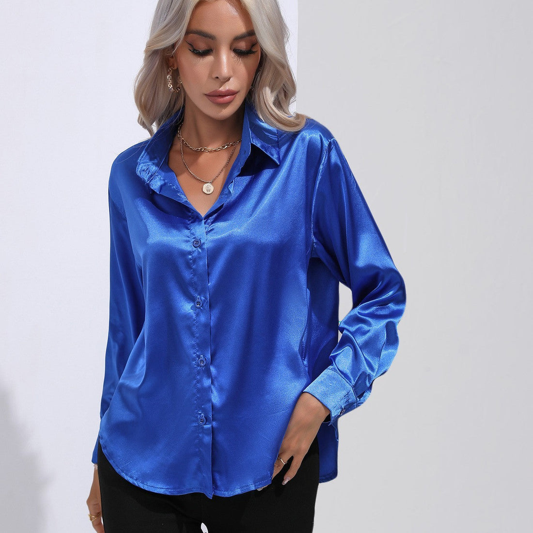 European And American Satin Shirt Women&