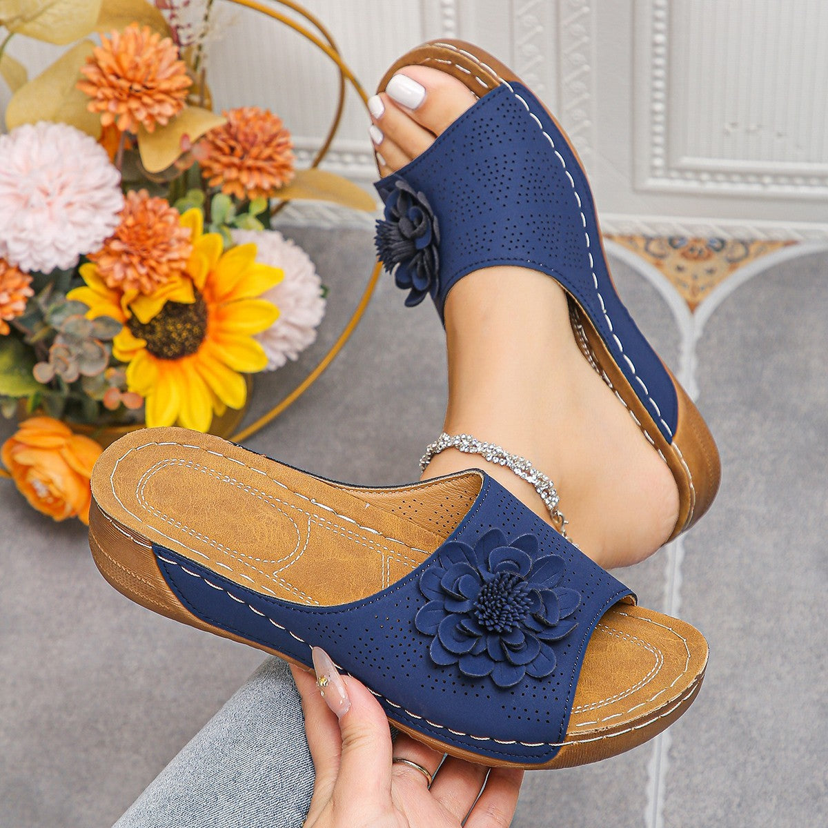 Flower Wedges Sandals Summer Fashion Retro Hollow Sandals Holiday Beach Shoes For Women Limorista