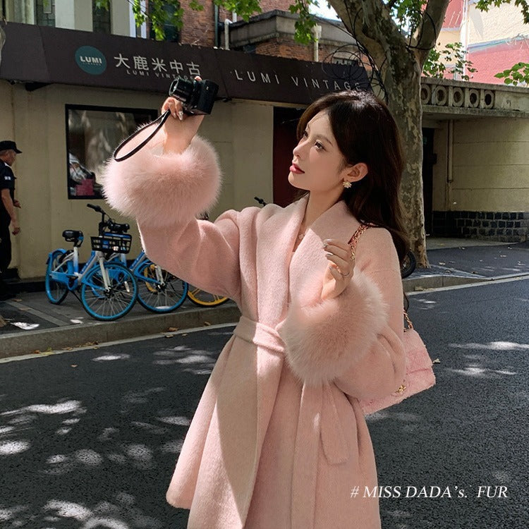 Cuff Detachable Fox Fur Elegant Double-sided Cashmere Coat Limorista