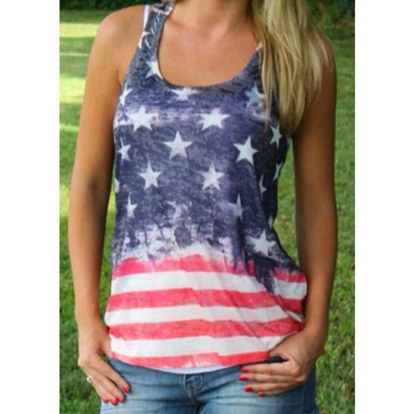American Flag Print Sleeveless T-shirt Limorista