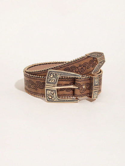 Retro Pattern PU Belt Western Style Women&