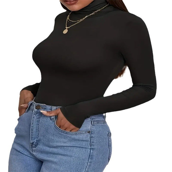 European And American Solid Color Turtleneck Casual Long-sleeved Top Limorista