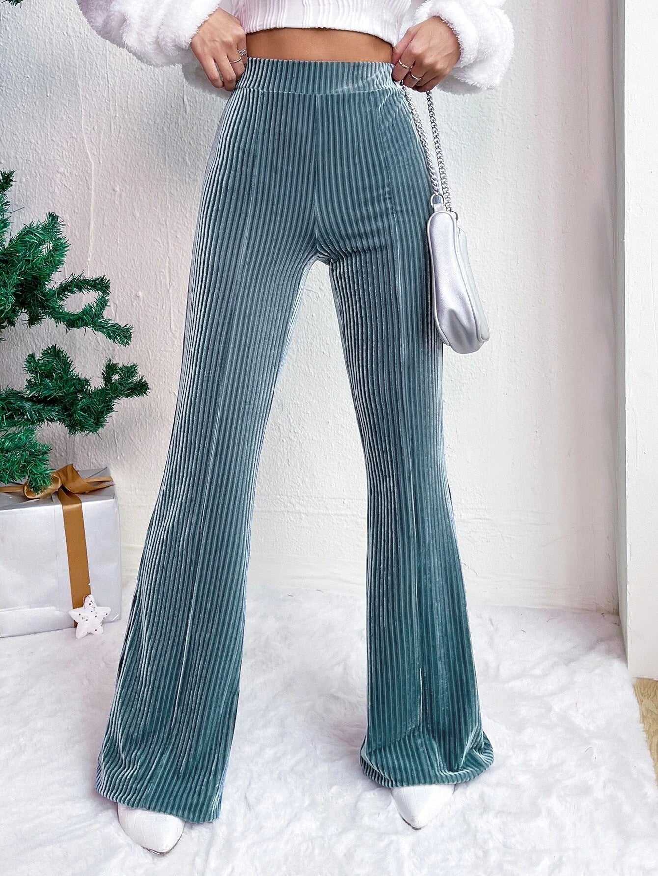 High Waist Lamp Wick Corduroy Bell-bottom Pants Wide Leg Women Limorista