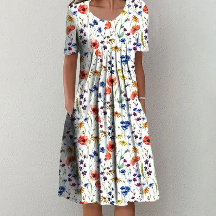 Casual Floral Round Neck Midi Straight Dress Limorista