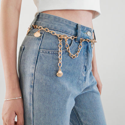 New Metal Waist Chain Summer Beach Body Chain Shell Starfish Charm Gold Decorative Dress Punk Belt Limorista