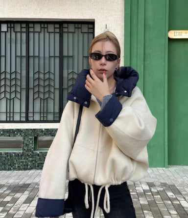 Fashion Detachable Cap Round Neck Double-sided Splicing Coat Limorista