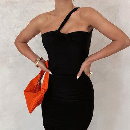 Fashion Sexy Diagonal Shoulder Dress Limorista