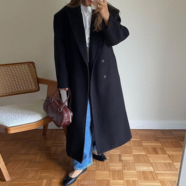 Autumn And Winter Temperament Commute Suit Collar Long Woolen Coat Limorista