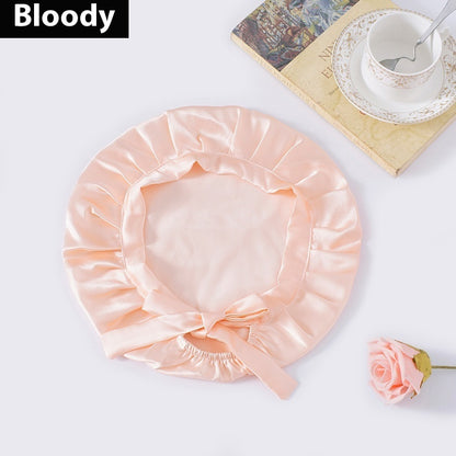 Encrypted Satin Silk Plain Satin Confinement Household Hair Care Lace-up Nightcap Limorista