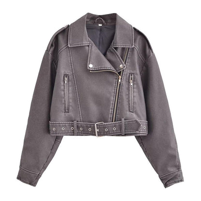 Washed Leather Motorcycle Jacket Women Limorista