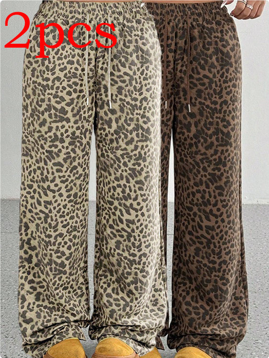 Leopard Print Floral Print Casual Jumpsuit Wide Leg Loose Limorista