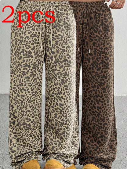 Leopard Print Floral Print Casual Jumpsuit Wide Leg Loose Limorista