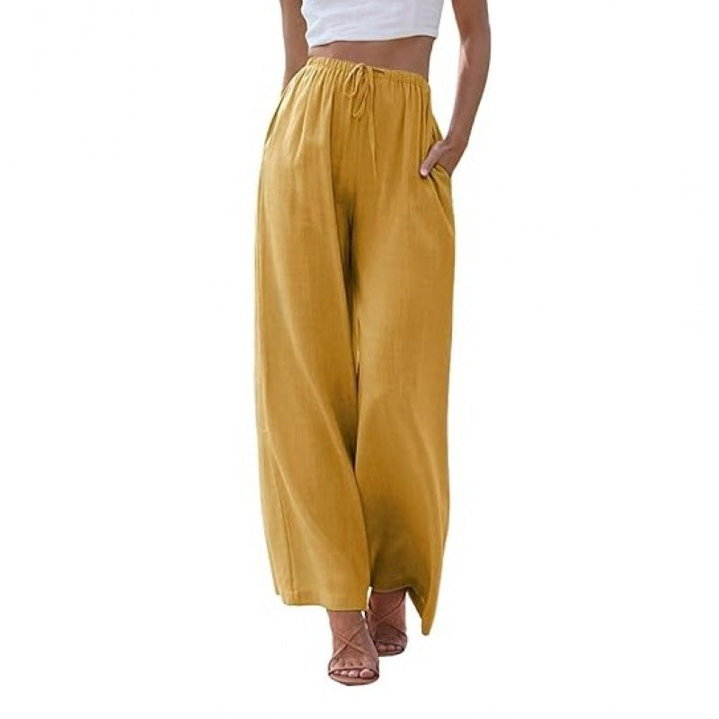 Loose Casual Pocket Drawstring Wide-leg Pants For Women Limorista