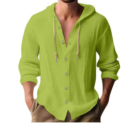 Cotton And Linen Shirt Hooded Sweater Button Long Sleeve Limorista