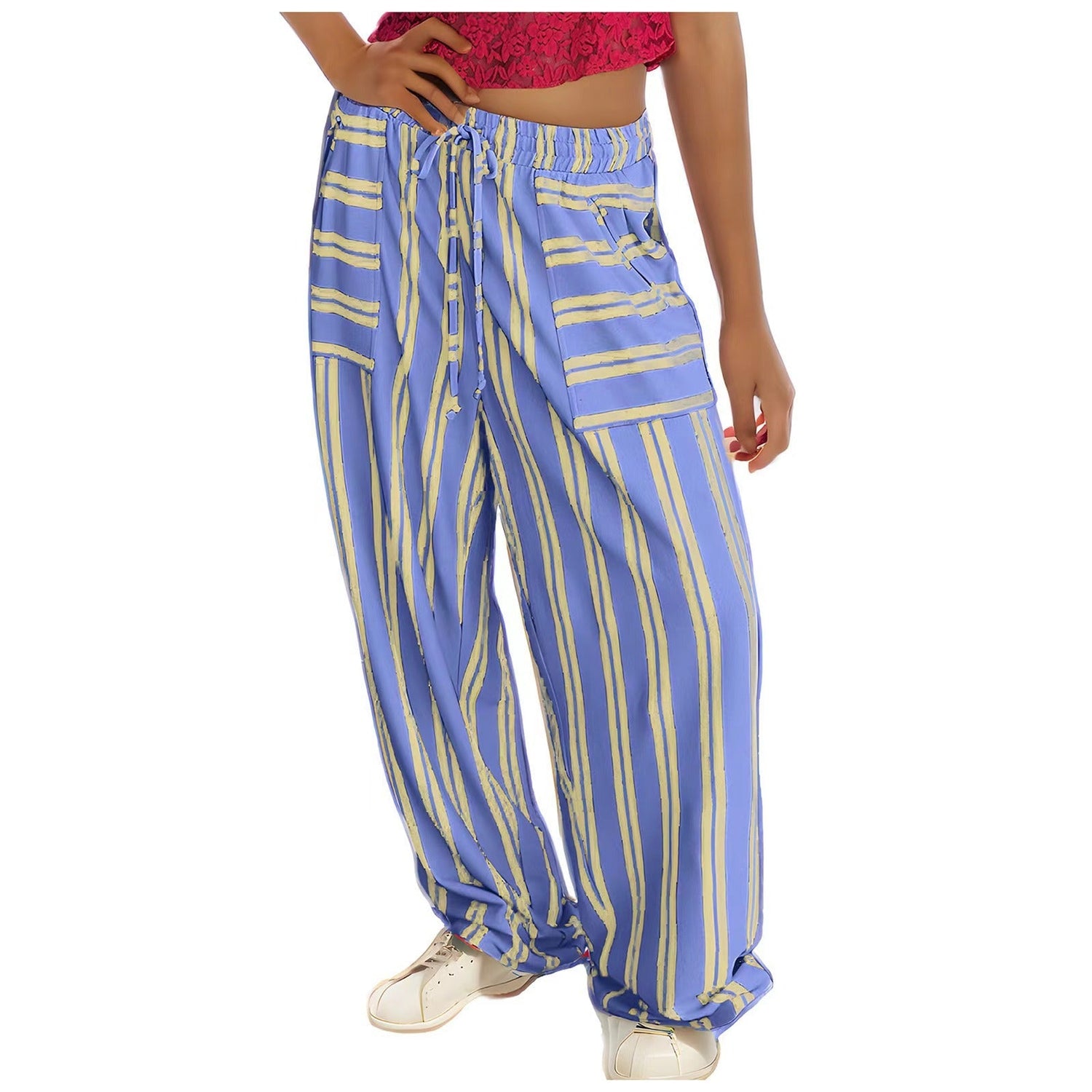 Drawstring High Waist Casual Belt Pocket Women Limorista