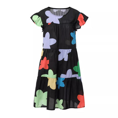 Foreign Trade Cross-border Sweet Holiday Floral Print A- Line Dress Limorista
