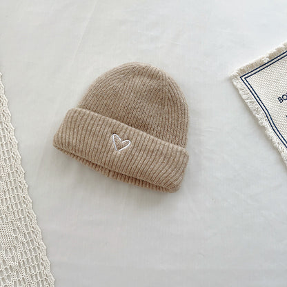 Heart Embroidery Solid Color Children Woolen Knitted Hat Limorista