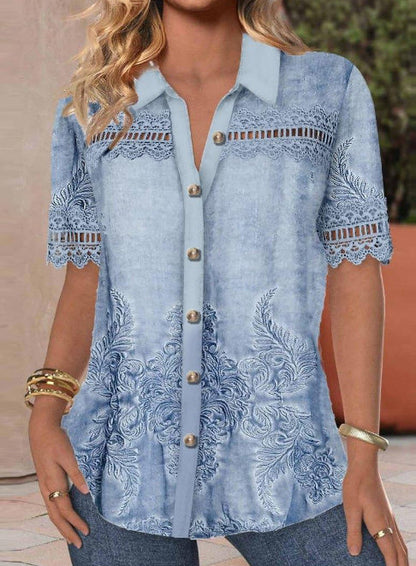 Trade Cross-border Casual Shirt Collar Short Sleeve Regular Open Digital Printing Limorista