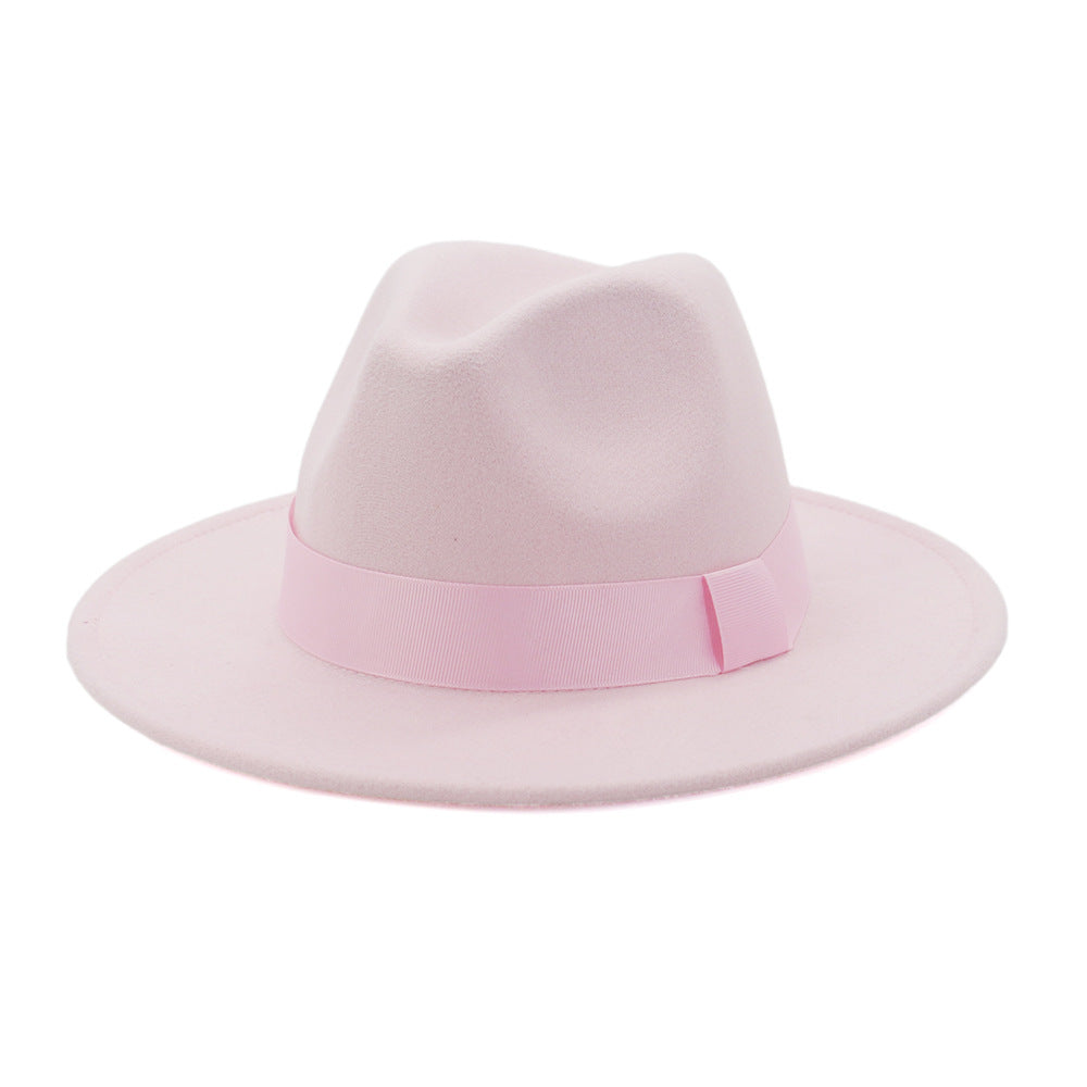Fashionable Woolen Gentleman Jazz Flat Brim Big Hat Limorista