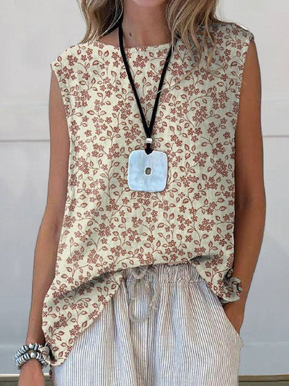 European And American Floral Cotton Linen Vest Limorista