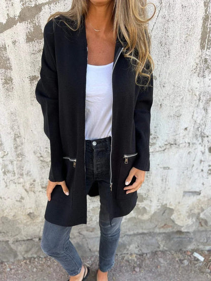 Autumn And Winter Solid Color Casual Zipper Hooded Jacket Coat Limorista