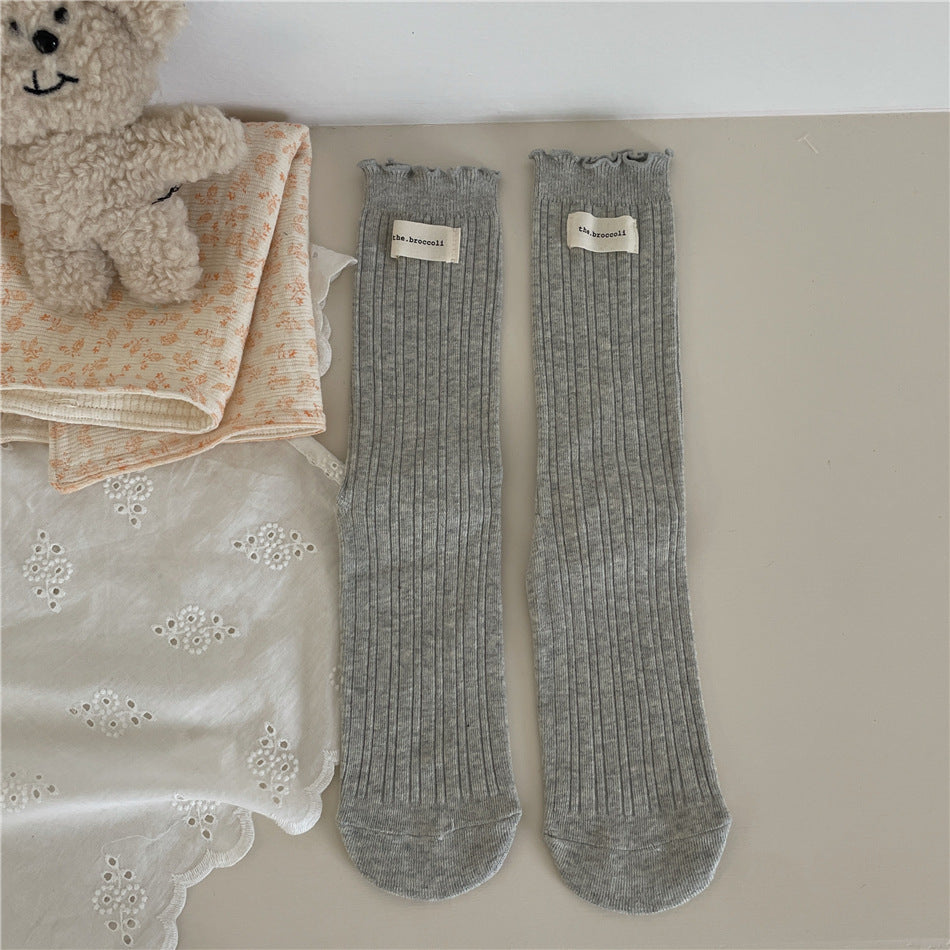 New Autumn And Winter Sweet Ruffled Socks For Girls Solidcolor Mid-calf Length Limorista