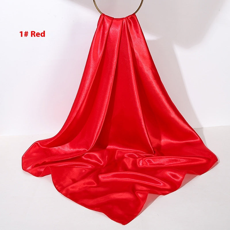 Pure Color Silk Scarf Artificial Silk 90cm Shiny Satin Shawl Limorista