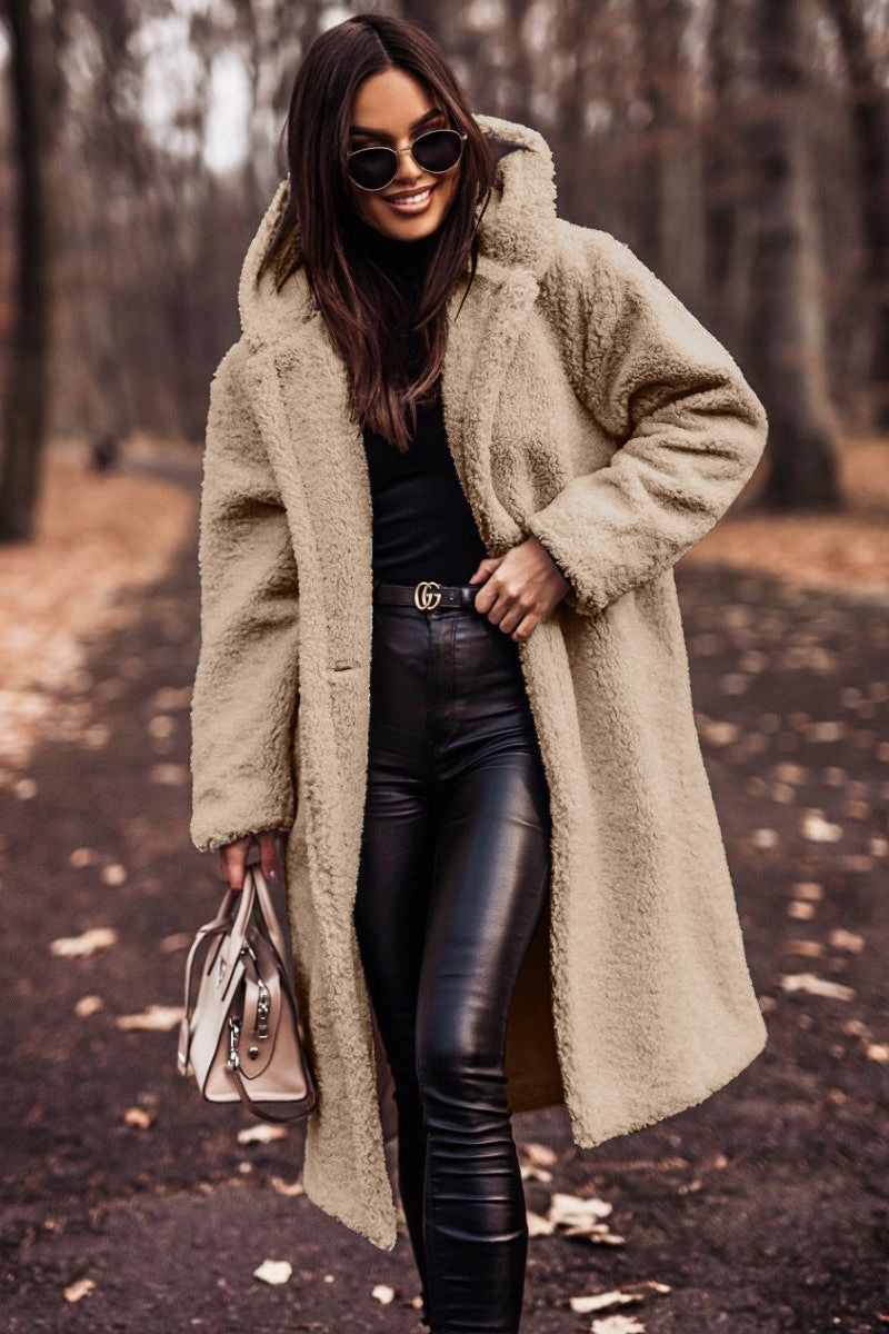 Fashion Long Clean Color Long Sleeve Woolen Women&