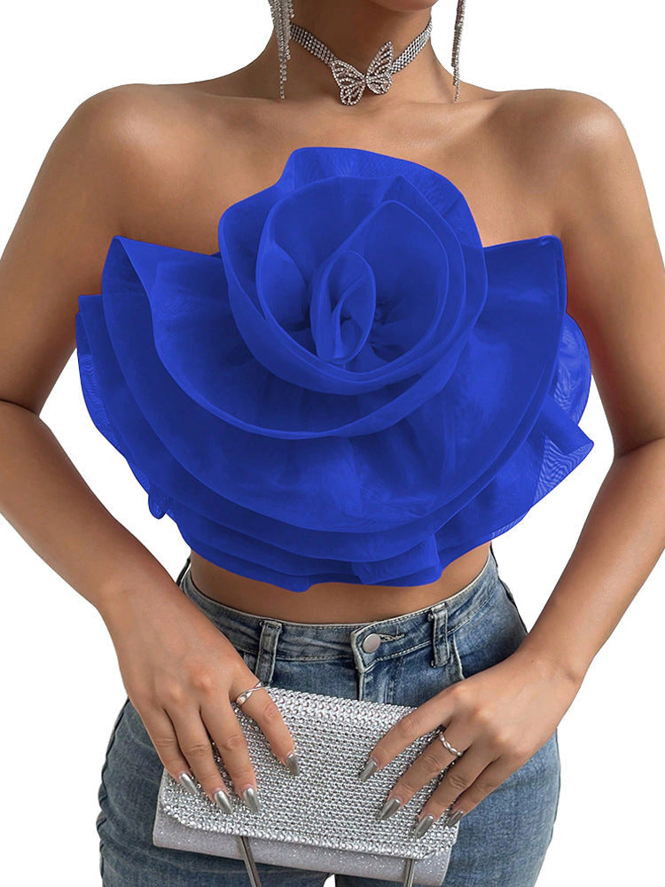 Three-dimensional Organza Flower Small Sling Chest-wrapped Vest Limorista