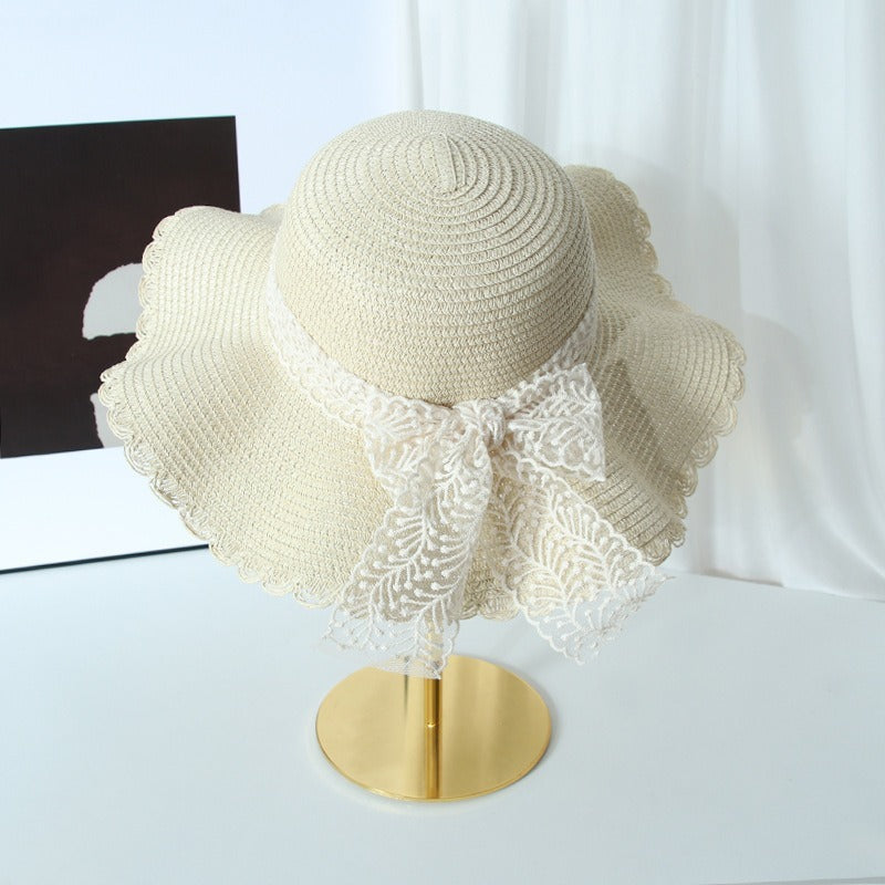 Lace String Color Woven Straw Hat Summer Versatile Outdoor Travel Beach Hat Cute Girl Ins Bucket Hat Limorista