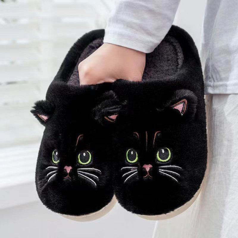 Cute Cat Plush Slippers Winter Warm Floor Bedroom Home Slippers For Couple Non-slip House Shoes Women Men Limorista