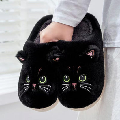 Cute Cat Plush Slippers Winter Warm Floor Bedroom Home Slippers For Couple Non-slip House Shoes Women Men Limorista