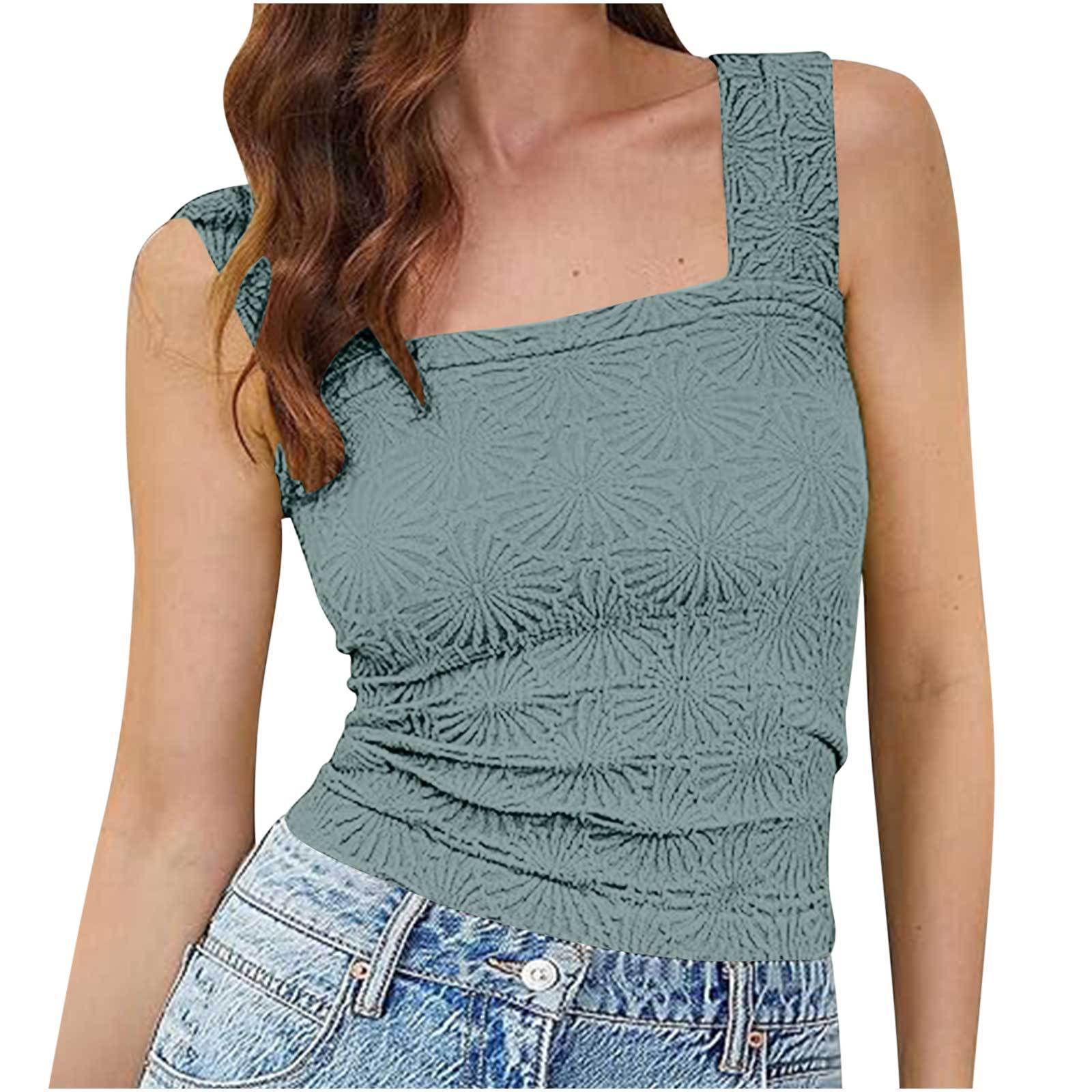 New Slim Fit Square Neck Vest Summer Fashion Jacquard Sleeveless Top For Women Clothing Limorista