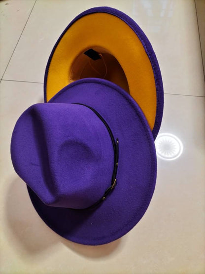 European And American Popular Woolen Top Color Matching Flat Brim Fedora Jazz Hat Limorista