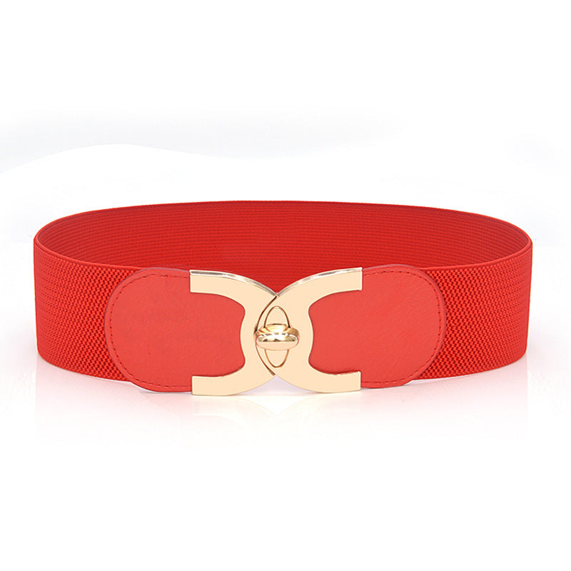 Fastener Decoration Wide Belt Women&