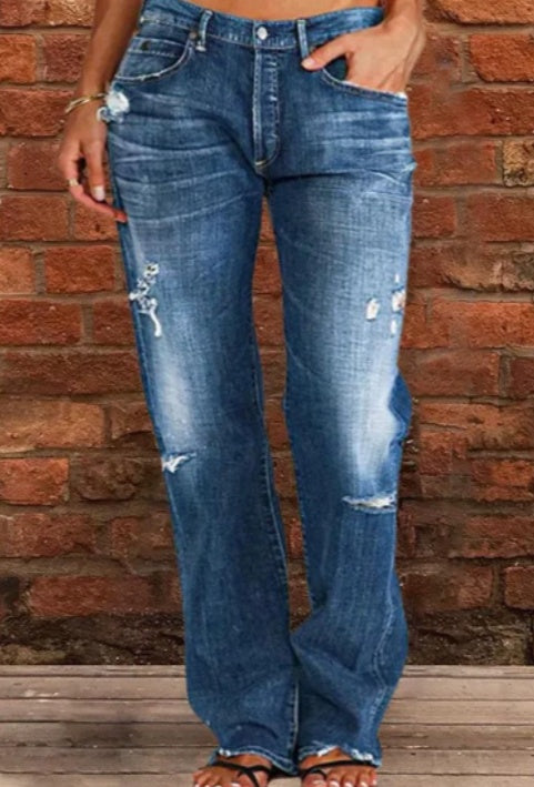 Women Men Denim Pants Casual Ripped Loose Straight Leg Jeans Trousers Limorista