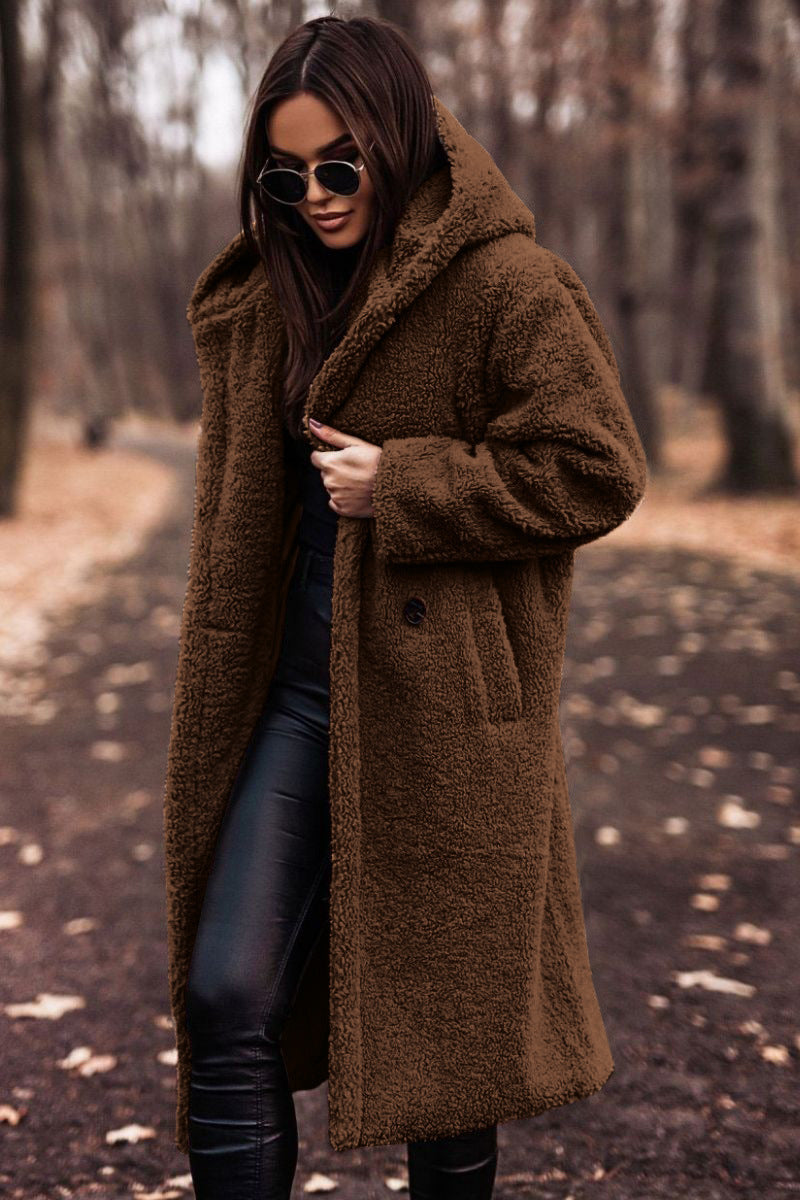 Fashion Long Clean Color Long Sleeve Woolen Women&