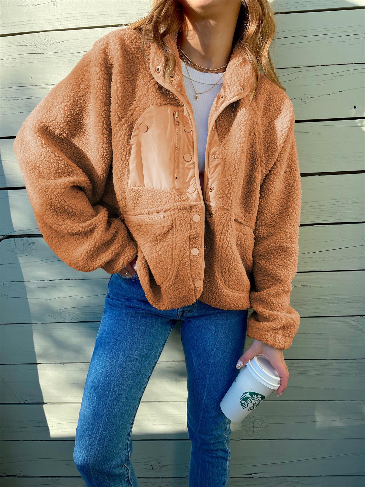 Short Cardigan Plush Jacket Lamb Wool Coat Limorista