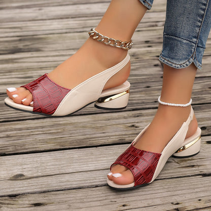 Ins Plaid Stone Pattern Sandals Summer Peep Toe Block Heels Ankle-strap Office Shoes For Women Limorista