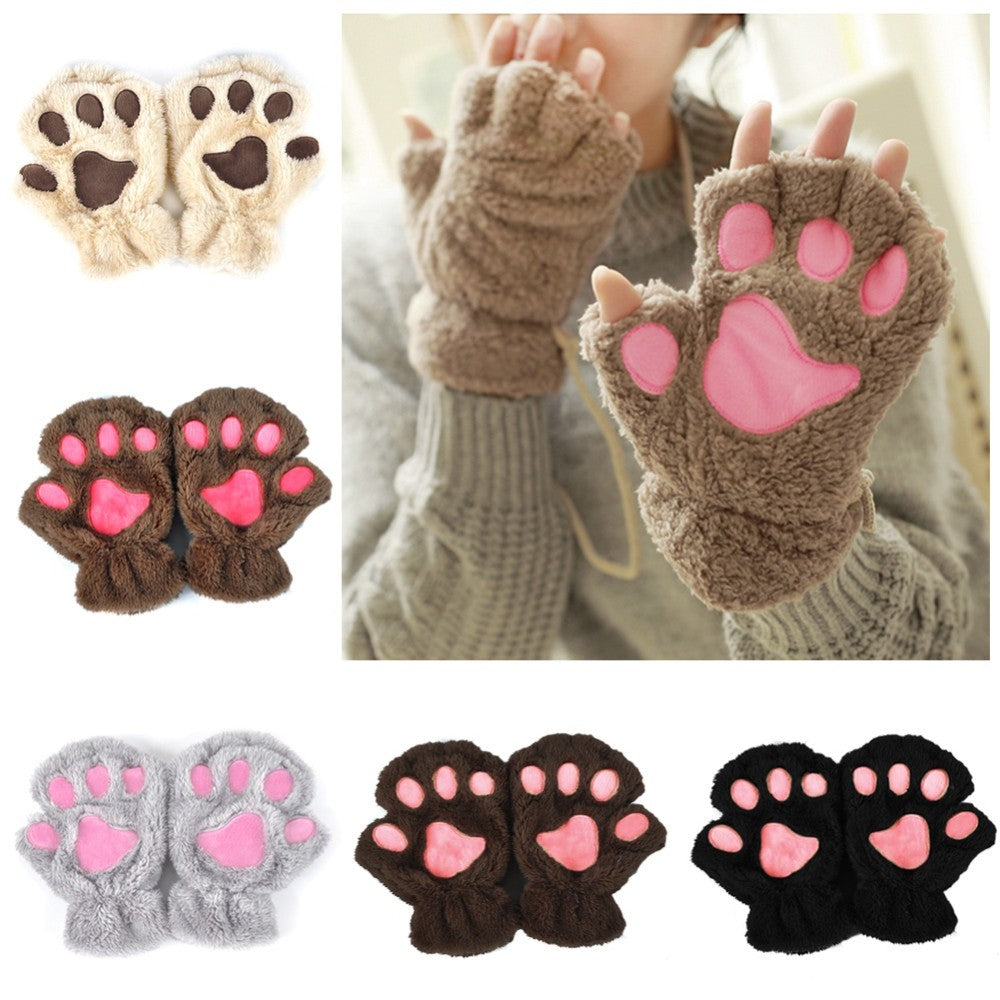 Winter Lovely Half Cover Paw Bear Cat Claw Gloves Short Finger Limorista