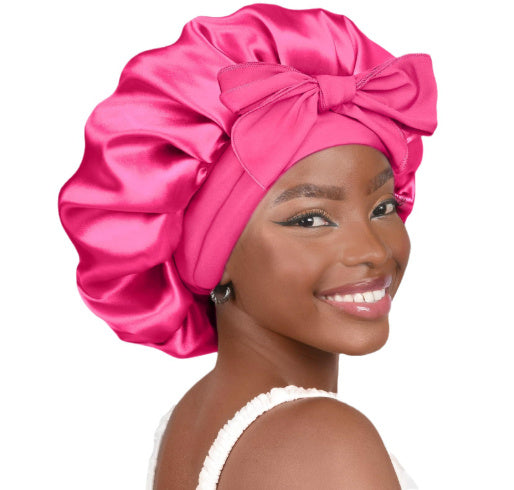 Double-layer Satin Ribbon Round Cap Bow Artificial Silk Beauty Hair Care Wide-brimmed Hat Limorista
