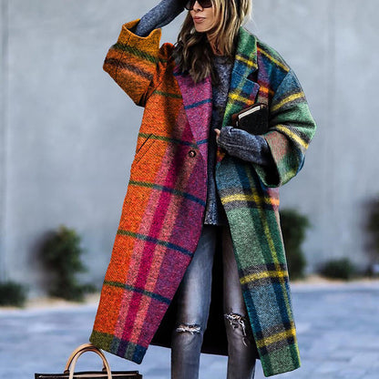 Turn-down Collar Coat Printed Woolen Long-cut Coat Limorista