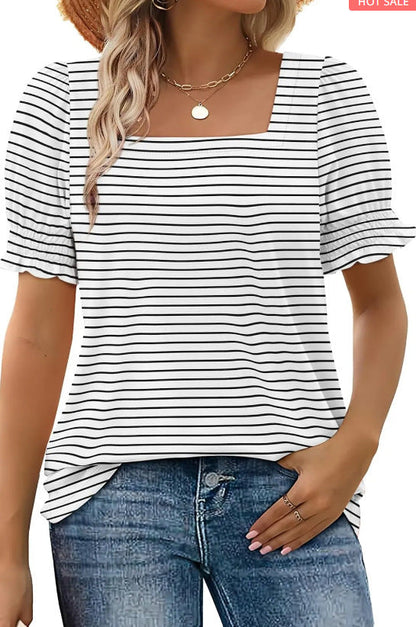 Spring And Summer New Fashion Simple U-neck Petal Sleeve Loose T-shirt Limorista