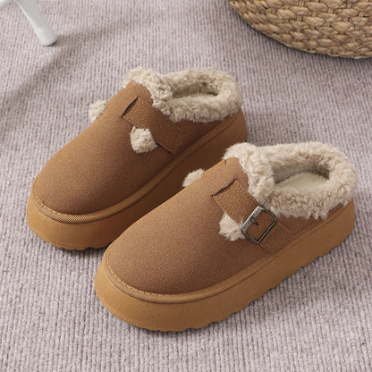 Fashion Thick-soled Plush Buckle Cotton Slippers Winter Indoor And Outdoor Casual Warm Shoes Women Garden Slipper Limorista