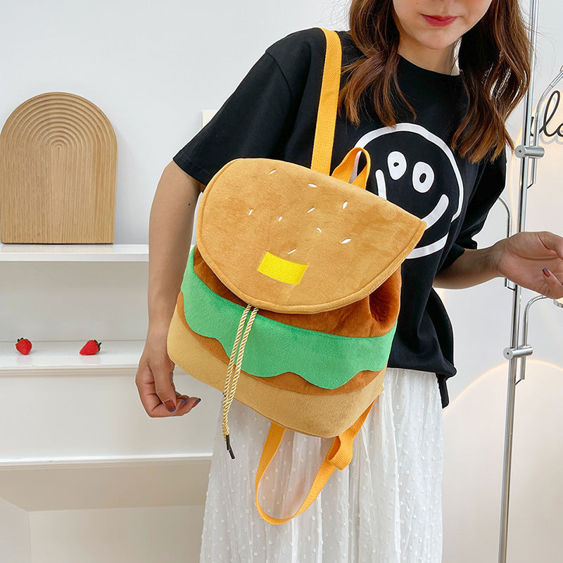 Cute Hamburger Plush Backpack Soft Cartoon Burger Plush Coin Purse Girls Kindergarten School Bookbag Children Kids Pack Limorista