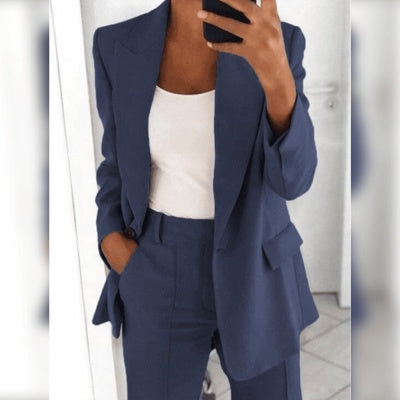 Ins Button Casual Suit Fashion Long-sleeved Lapel Blazer Jacket And Slim-fit Pocket Trousers For Women Clothing Limorista